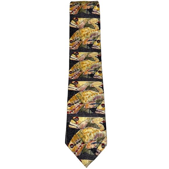 Vintage 90s Endangered Species ‘I Thought You Said She’d Be Here’ Fish Silk Tie - Picture 4 of 7